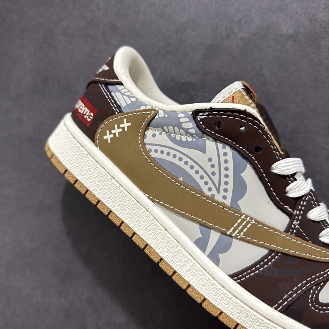 定制版Travis Scott x Fragment Design x Air Jordan 1 Low SP AJ1 Supreme联名 棕色涂鸦 低帮文化休闲板鞋 XS2024-055