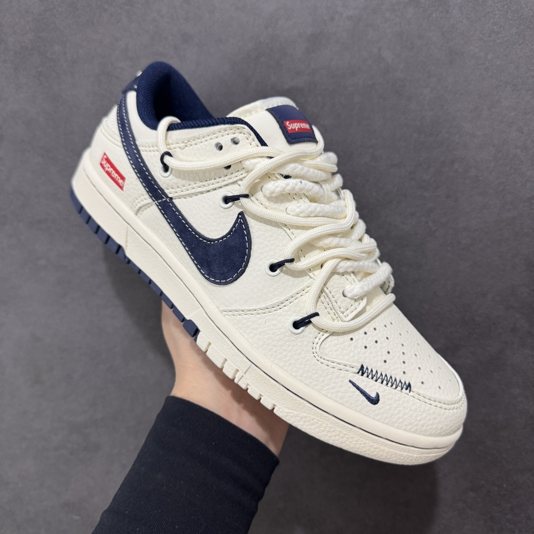 定制版Nike SB Dunk Low Sup系列 绑带米白藏蓝勾 周年高端定制 低帮休闲板鞋 YX5066-279