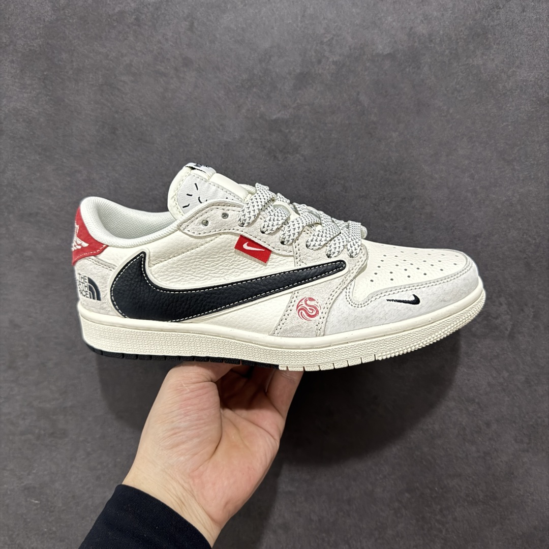 280 定制版Travis Scott x Fragment Design x Air Jordan 1 Low SP AJ1 北面联名 双拼黑勾 低帮文化休闲板鞋 YX5066-308