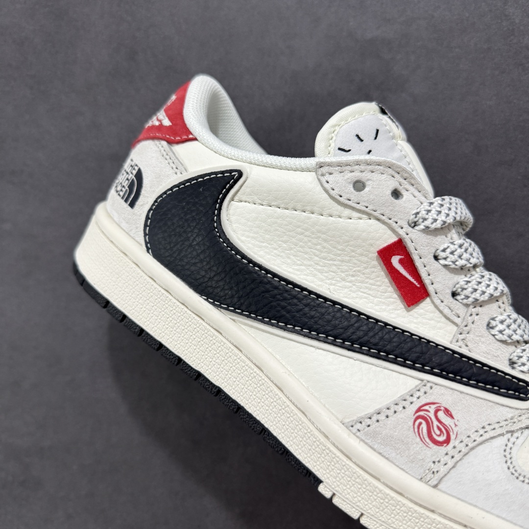 280 定制版Travis Scott x Fragment Design x Air Jordan 1 Low SP AJ1 北面联名 双拼黑勾 低帮文化休闲板鞋 YX5066-308