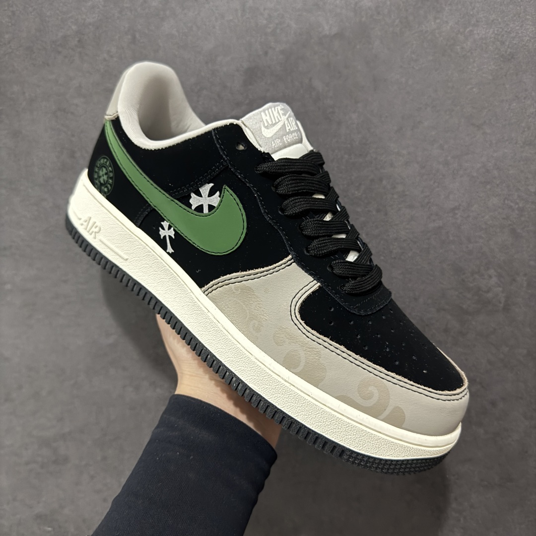  
【定制版】Nike Air Force 1'07 Low 克罗心联名 黑绿勾 空军一号低帮休闲板鞋 