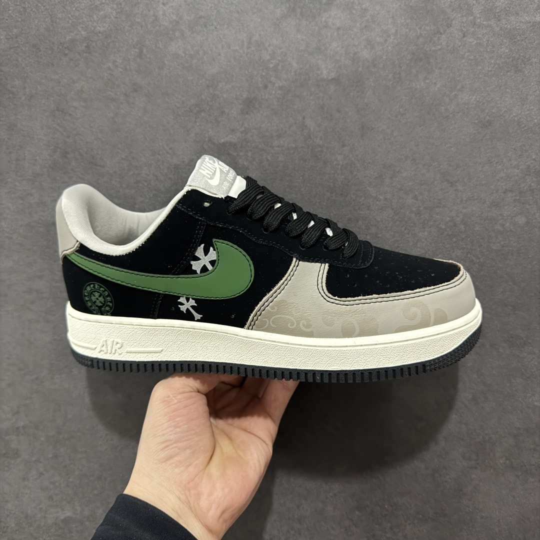  
【定制版】Nike Air Force 1'07 Low 克罗心联名 黑绿勾 空军一号低帮休闲板鞋 