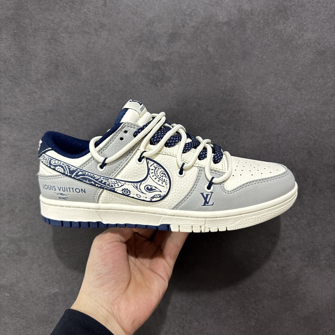  
【定制版】Nike SB Dunk Low LV系列 绑带涂鸦白蓝勾 周年高端定制 低帮休闲板鞋 D