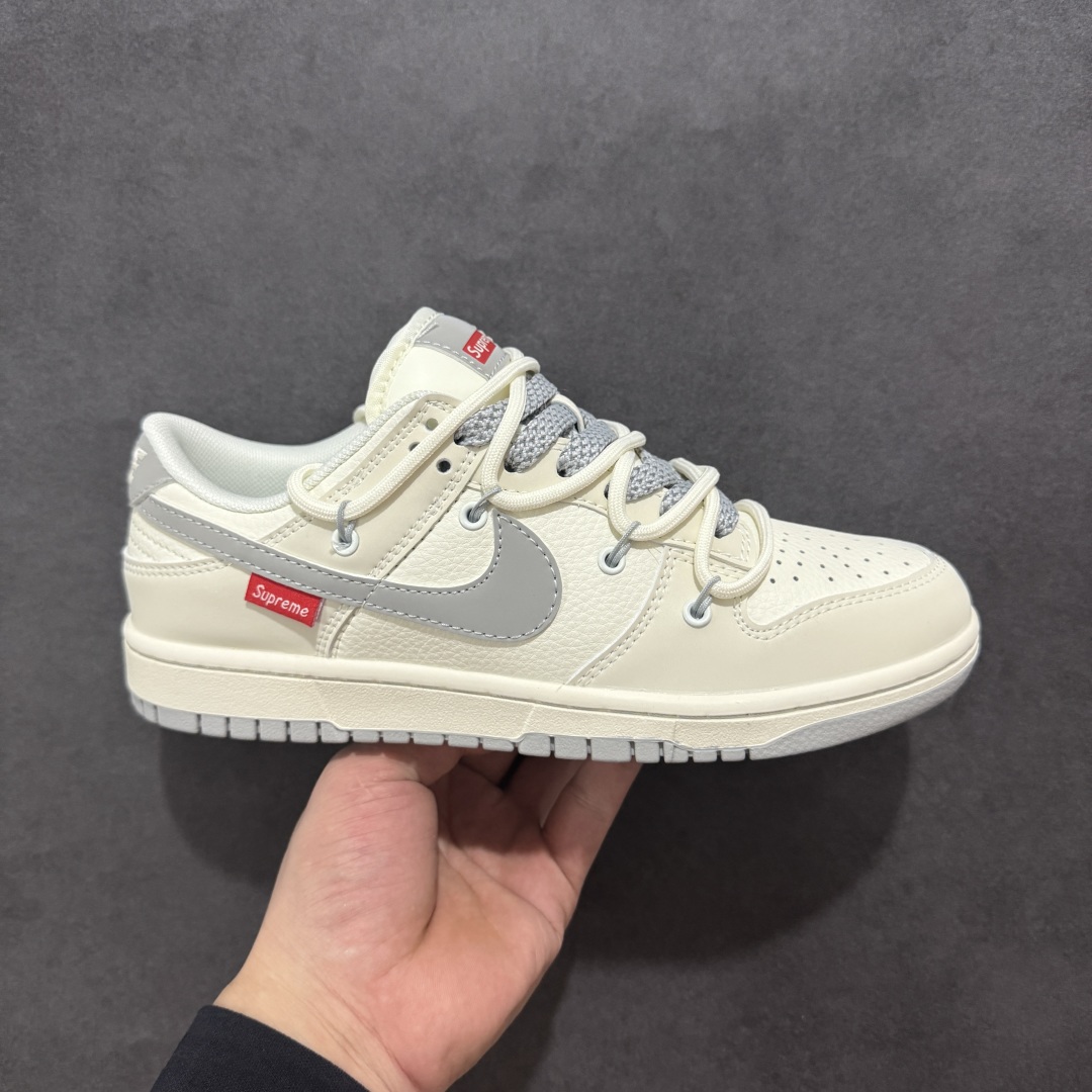  
【定制版】Nike SB Dunk Low Sup系列 绑带米白灰勾 周年高端定制 低帮休闲板鞋
