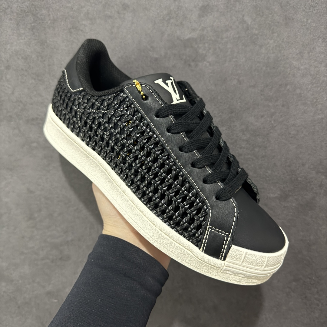 Lv x Ad Superstar 定制配色 Lv联名 低帮贝壳头百搭休闲透气镂空编织皮面板鞋 IE8878
