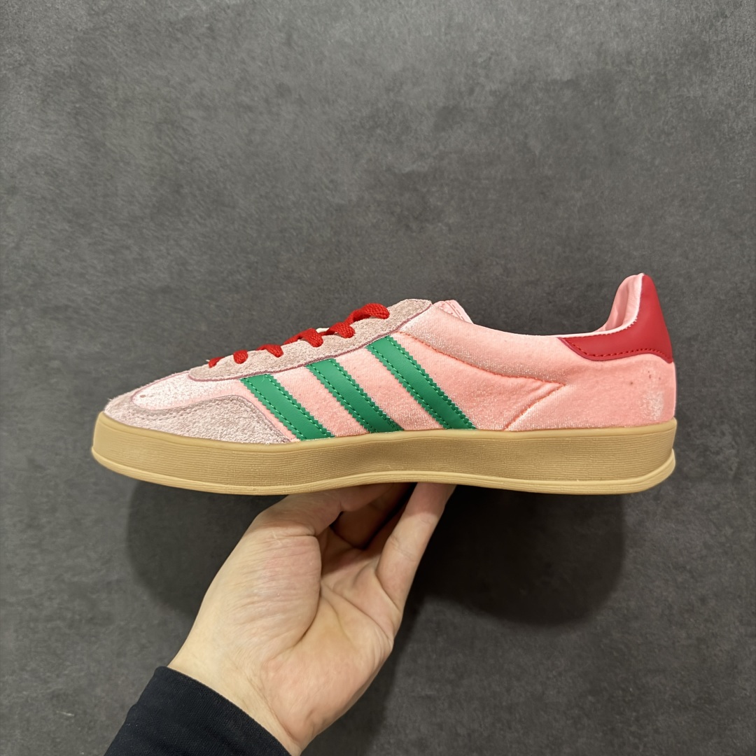 190 阿迪达斯 Adidas Originals Gazelle Indoor W 樱花粉绿丝绒三叶草休闲防滑耐磨低帮板鞋 JI2713