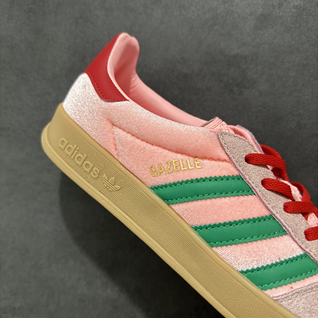 190 阿迪达斯 Adidas Originals Gazelle Indoor W 樱花粉绿丝绒三叶草休闲防滑耐磨低帮板鞋 JI2713