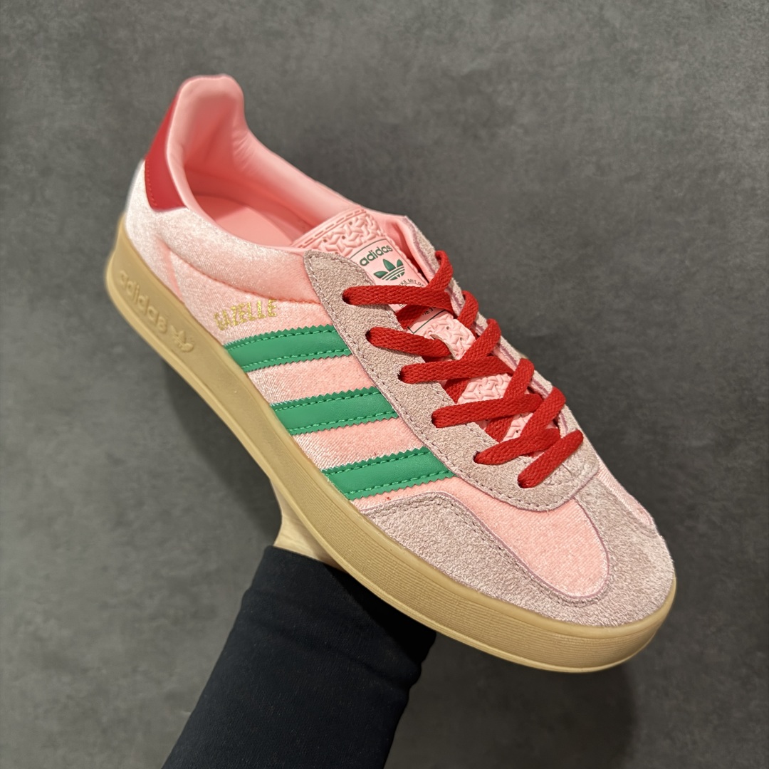 190 阿迪达斯 Adidas Originals Gazelle Indoor W 樱花粉绿丝绒三叶草休闲防滑耐磨低帮板鞋 JI2713
