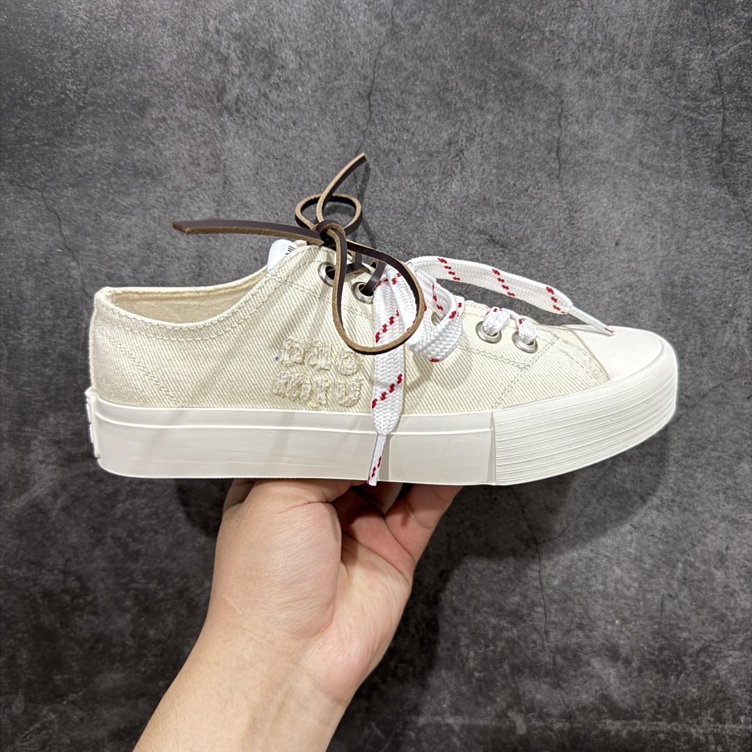350 【广东纯原版本】MiuMiu 缪缪 最新款 水洗 丹宁 牛仔布 帆布鞋 厚底 休闲 运动鞋