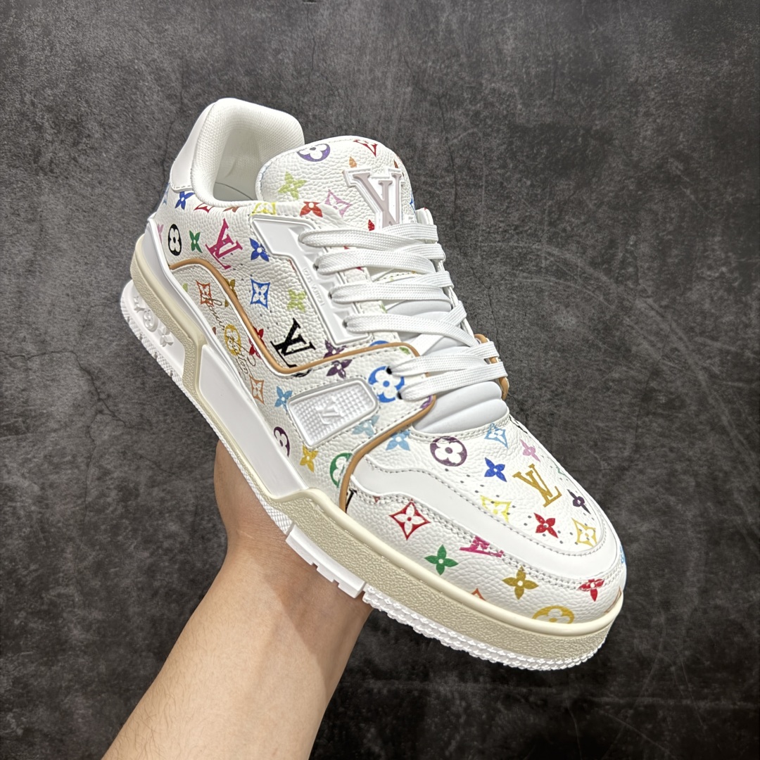 580 【HM无胶顶级版礼盒】 现货当天可取 LV Trainer系列高奢运动鞋 Louis Vuitton LV Trainer系列 &村上隆/Takashi Murakami 白三彩白色