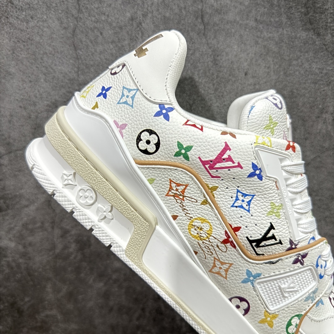 580 【HM无胶顶级版礼盒】 现货当天可取 LV Trainer系列高奢运动鞋 Louis Vuitton LV Trainer系列 &村上隆/Takashi Murakami 白三彩白色