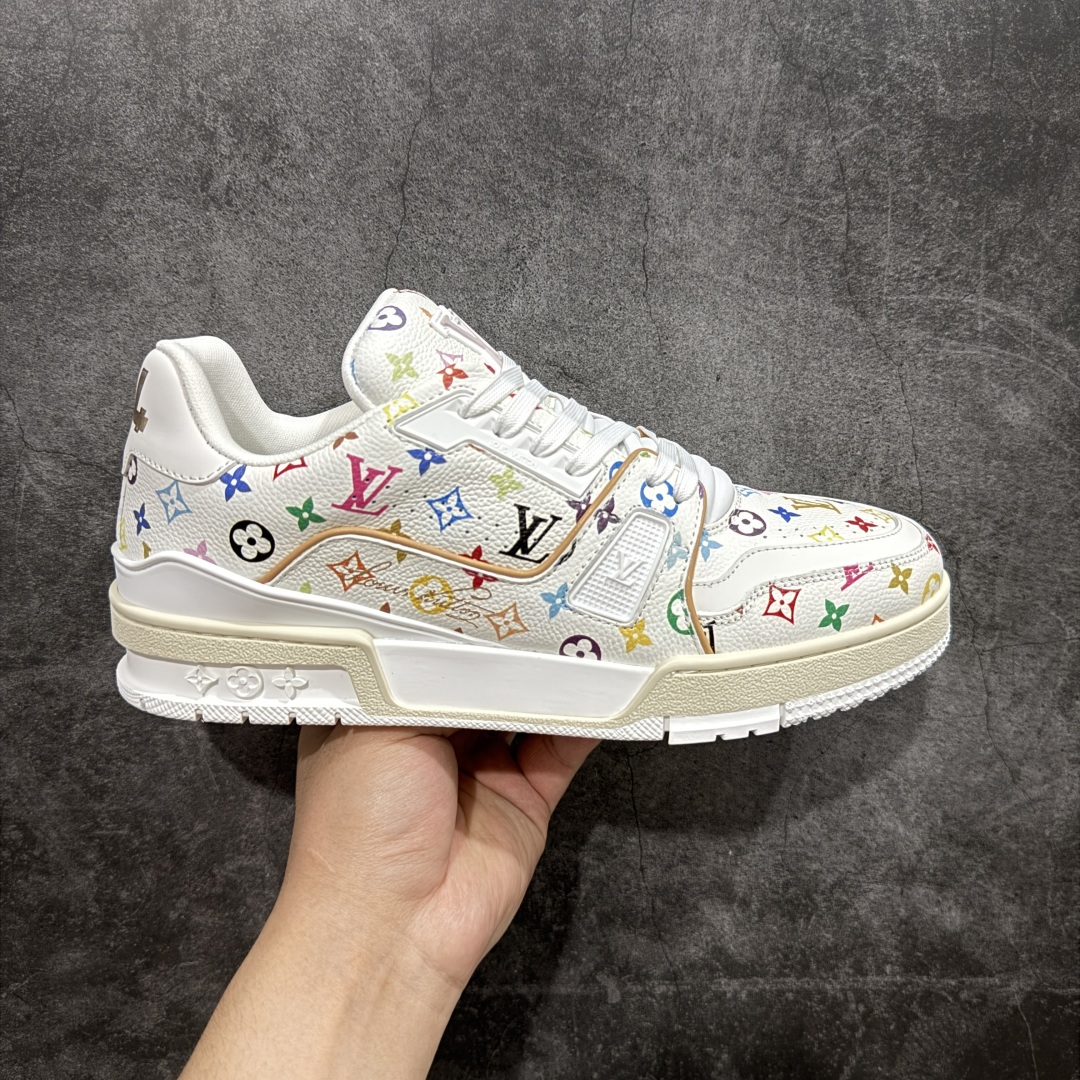 580 【HM无胶顶级版礼盒】 现货当天可取 LV Trainer系列高奢运动鞋 Louis Vuitton LV Trainer系列 &村上隆/Takashi Murakami 白三彩白色