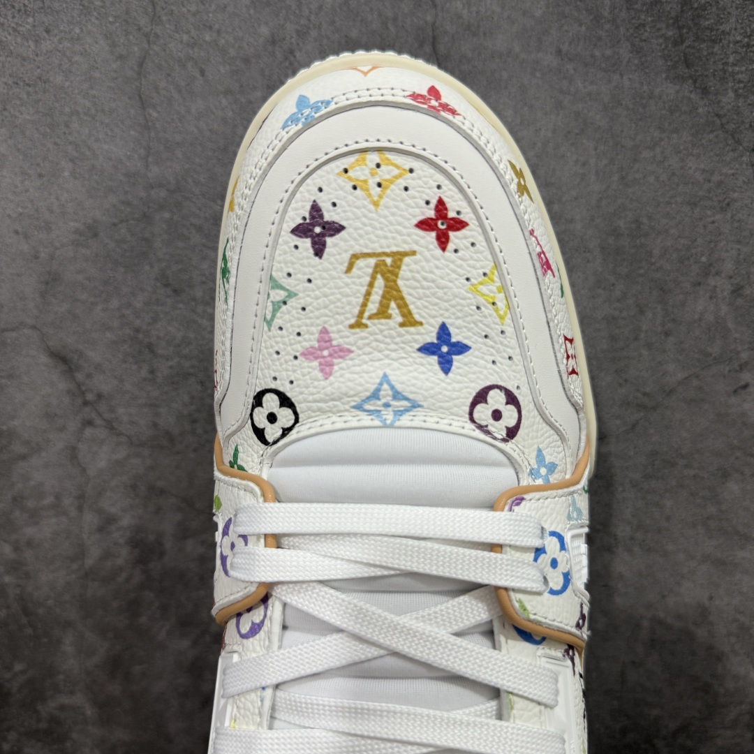 580 【HM无胶顶级版礼盒】 现货当天可取 LV Trainer系列高奢运动鞋 Louis Vuitton LV Trainer系列 &村上隆/Takashi Murakami 白三彩白色