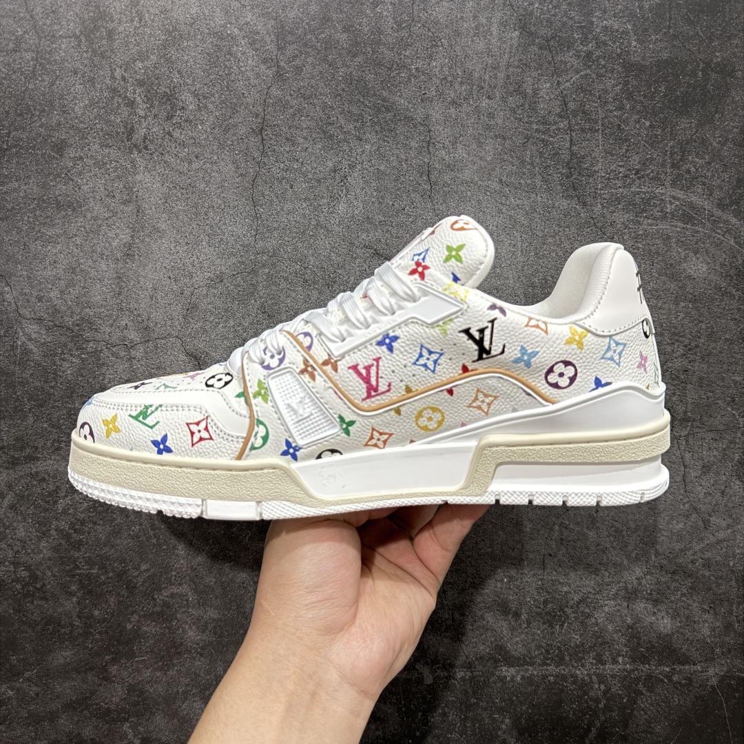 580 【HM无胶顶级版礼盒】 现货当天可取 LV Trainer系列高奢运动鞋 Louis Vuitton LV Trainer系列 &村上隆/Takashi Murakami 白三彩白色