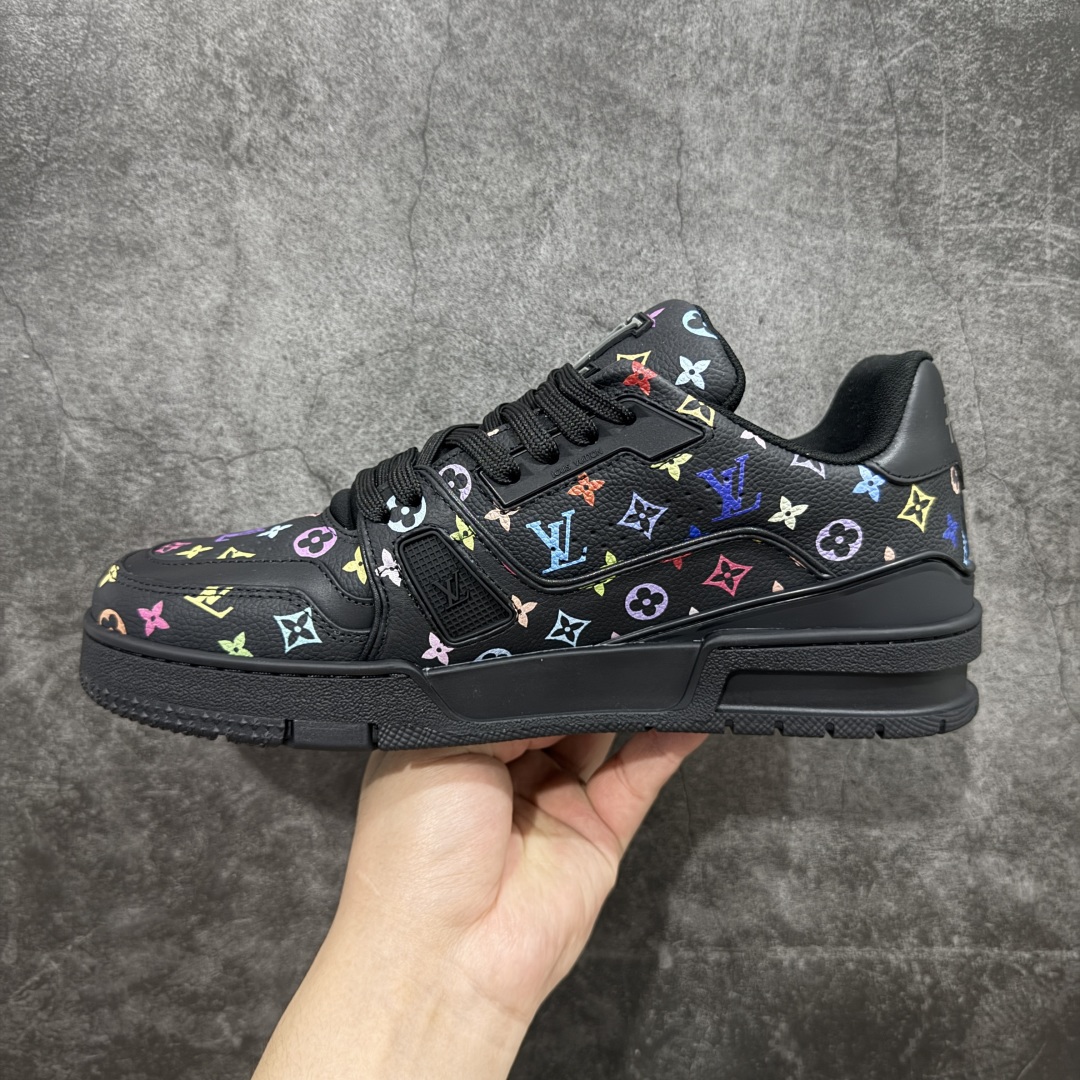 580 【HM无胶顶级版礼盒】 现货当天可取 LV Trainer系列高奢运动鞋 Louis Vuitton LV Trainer系列 &村上隆/Takashi Murakami 黑三彩黑色