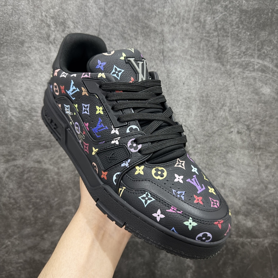 580 【HM无胶顶级版礼盒】 现货当天可取 LV Trainer系列高奢运动鞋 Louis Vuitton LV Trainer系列 &村上隆/Takashi Murakami 黑三彩黑色
