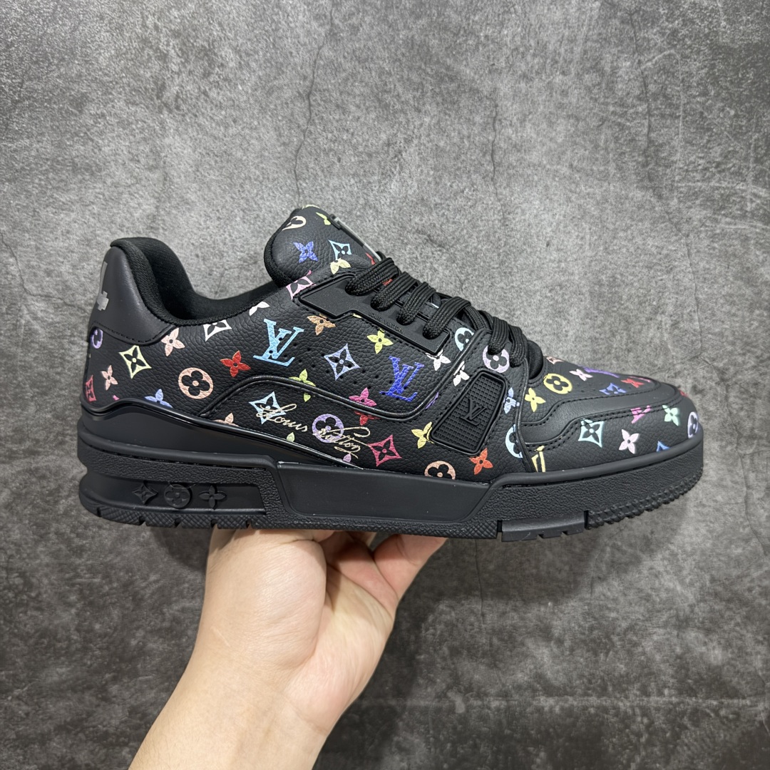 580 【HM无胶顶级版礼盒】 现货当天可取 LV Trainer系列高奢运动鞋 Louis Vuitton LV Trainer系列 &村上隆/Takashi Murakami 黑三彩黑色