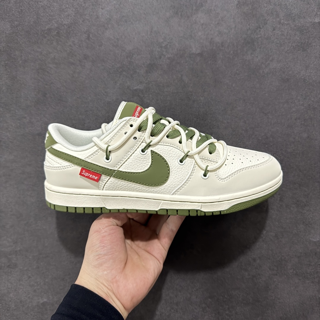  
【定制版】Nike SB Dunk Low Sup系列 绑带米白绿勾 周年高端定制 低帮休闲板鞋 D
