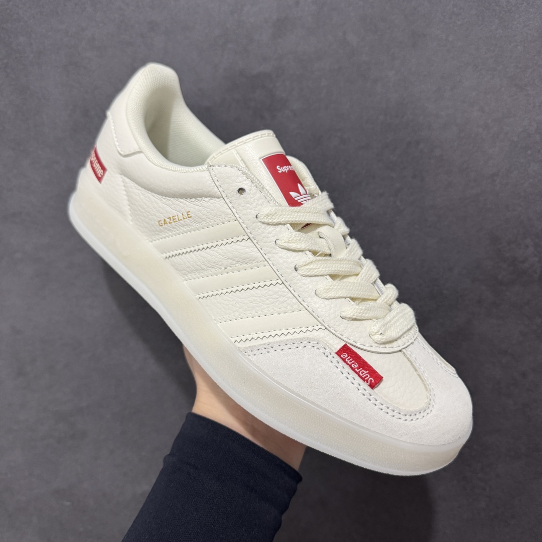 【定制版】AD Originals Gazelle INdoor x Supreme 白红 三叶草休闲防滑耐磨低帮板鞋 DM1234-007
