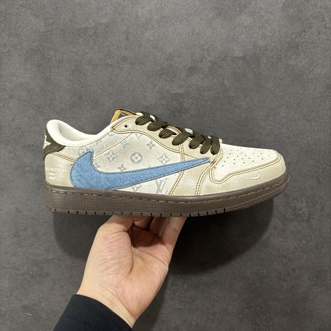 280 【定制版】Travis Scott x Fragment Design x Air Jordan 1 Low SP AJ1 LV联名 蓝灰棕 低帮文化休闲板鞋 CH6336-022