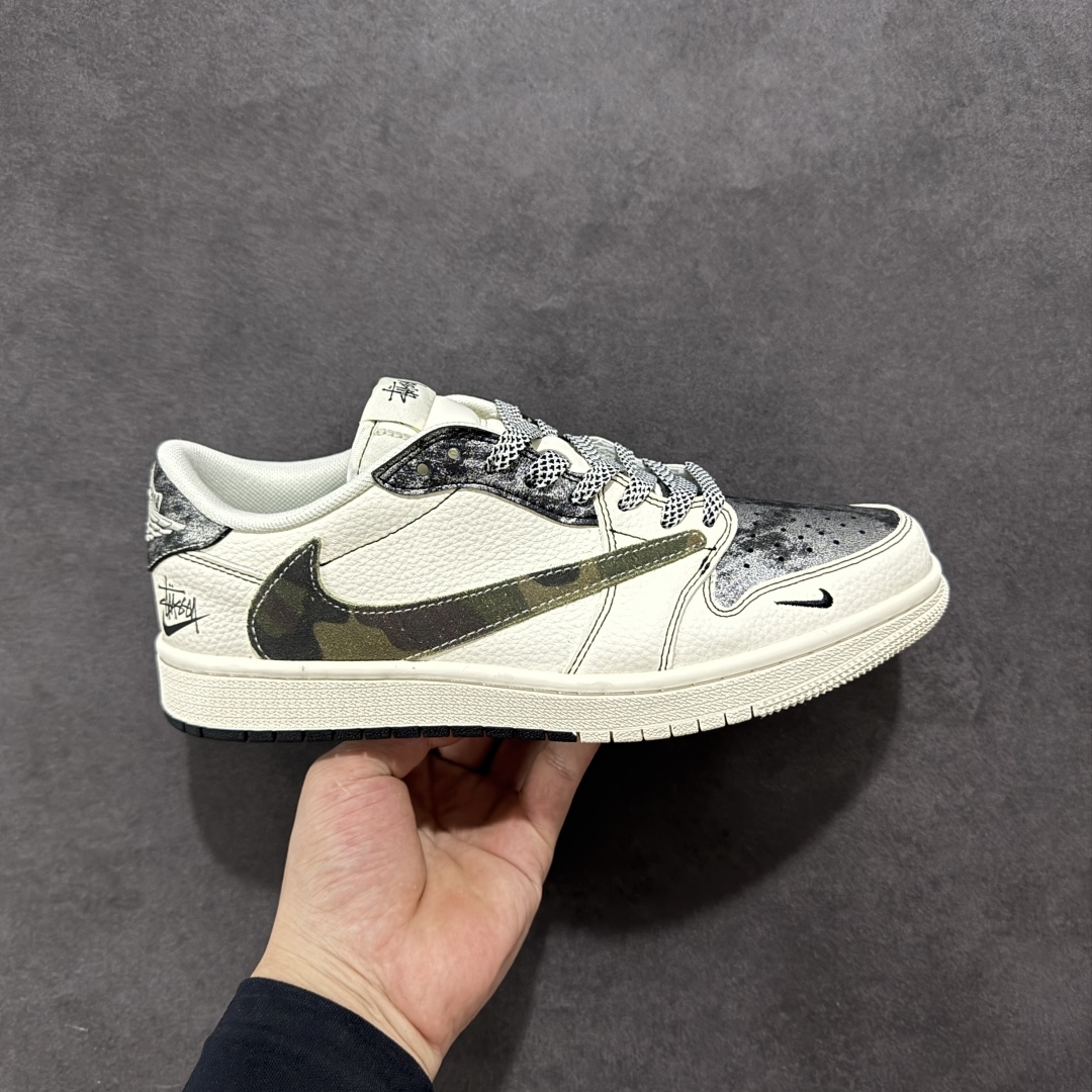 280 【定制版】Travis Scott x Fragment Design x Air Jordan 1 Low SP AJ1 斯图西联名 双拼迷彩勾 低帮文化休闲板鞋 XS7089-548