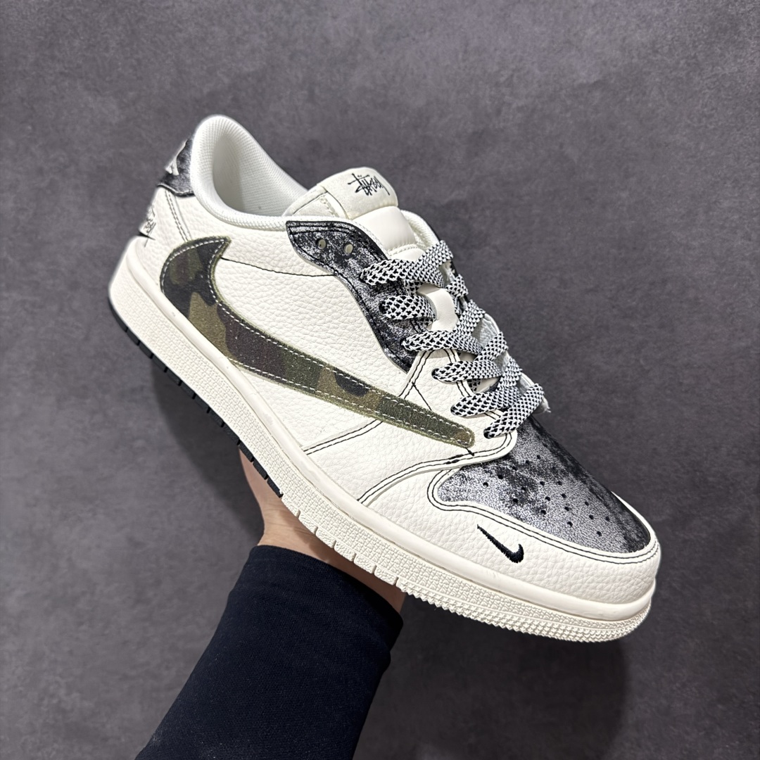 280 【定制版】Travis Scott x Fragment Design x Air Jordan 1 Low SP AJ1 斯图西联名 双拼迷彩勾 低帮文化休闲板鞋 XS7089-548