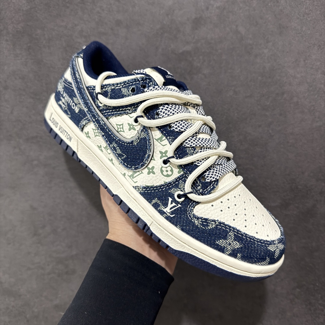   
【定制版】Nike SB Dunk Low LV联名 绑带蓝白牛仔蓝勾 周年高端定制 低帮休闲板鞋