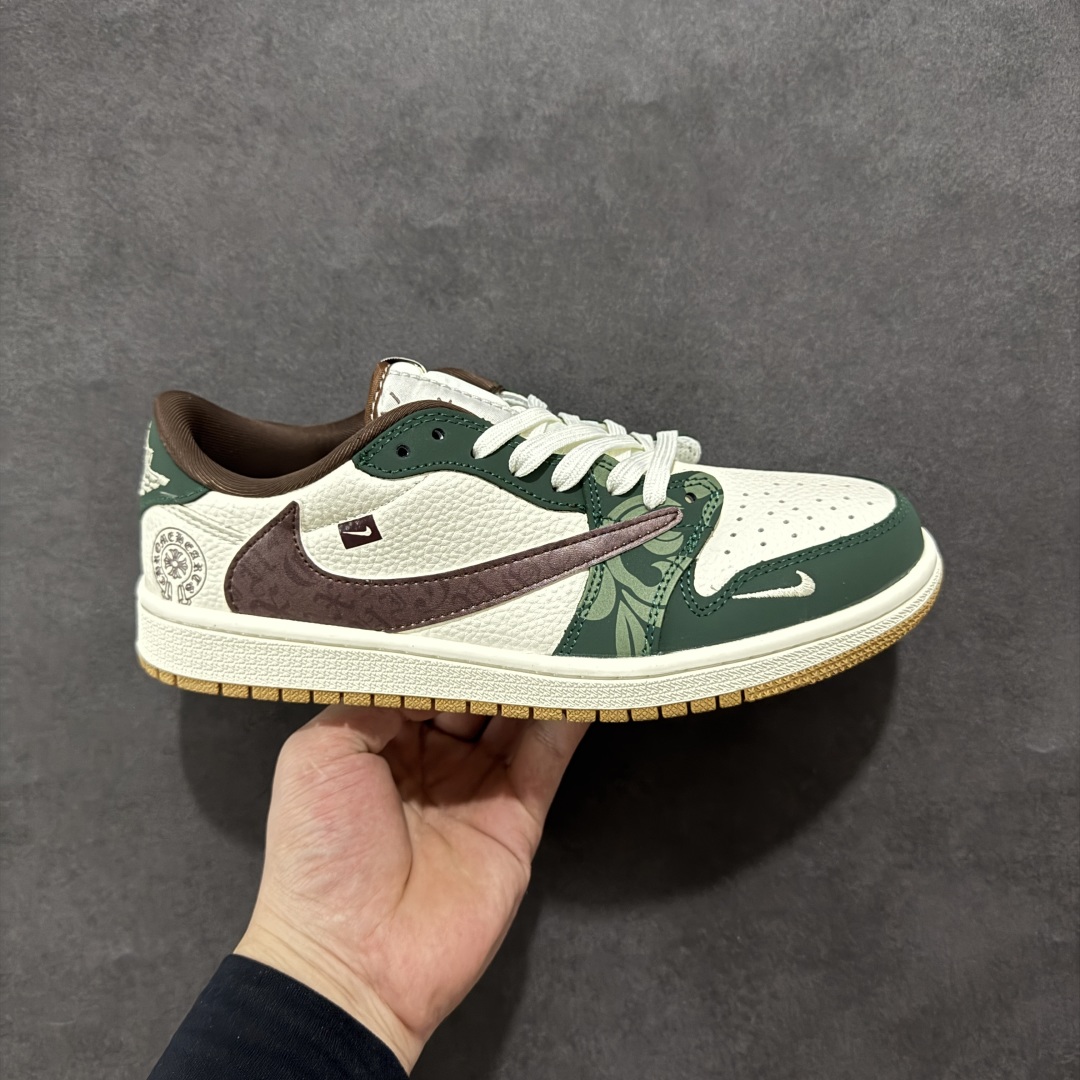 280 【定制版】Travis Scott x Fragment Design x Air Jordan 1 Low SP AJ1 克罗心联名 绿花生胶 低帮文化休闲板鞋 XS2024-044