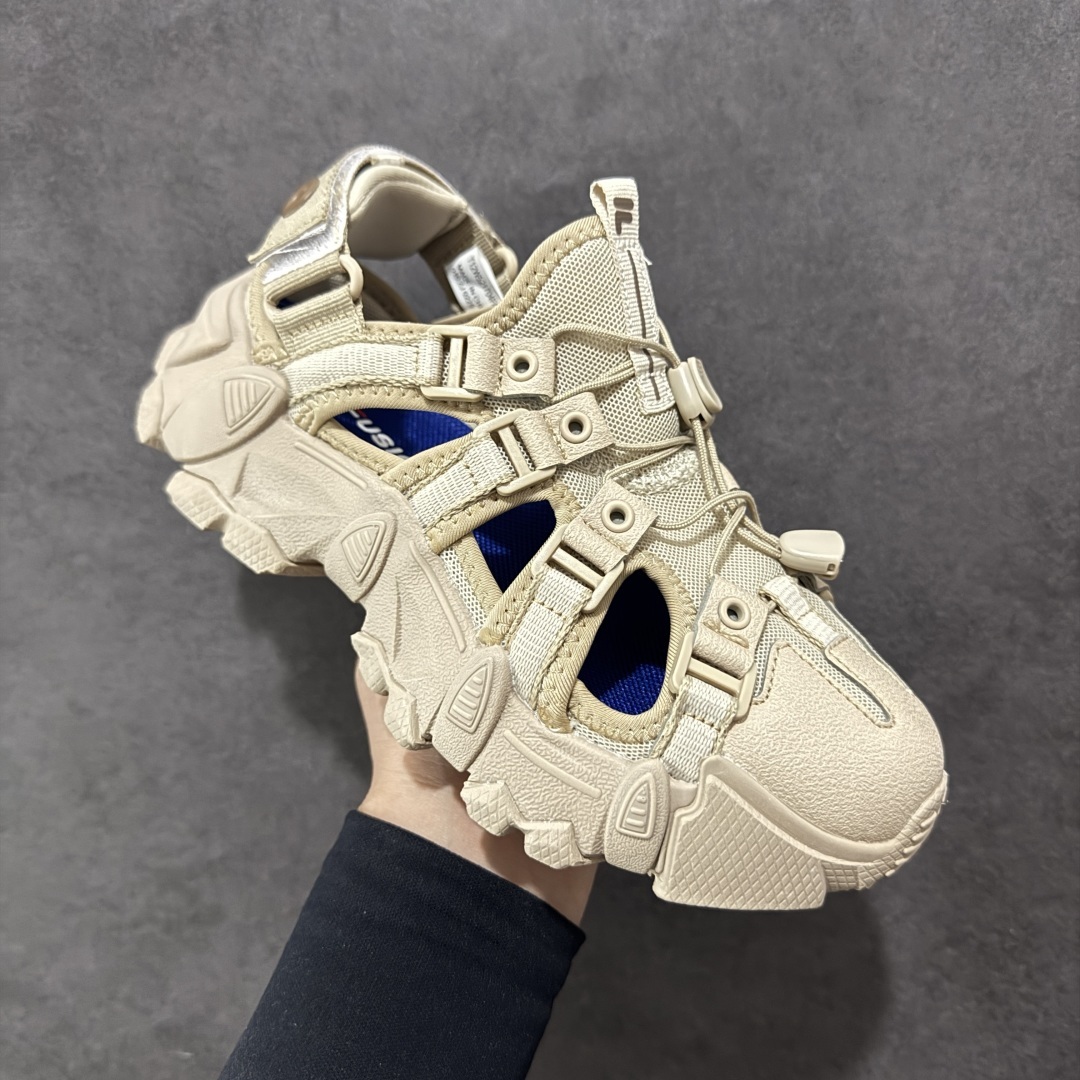 支持放店
【绿x版本】Etudes x FILA斐乐 山脉凉鞋 织物合成革TPU 圆头系带厚底 减震耐