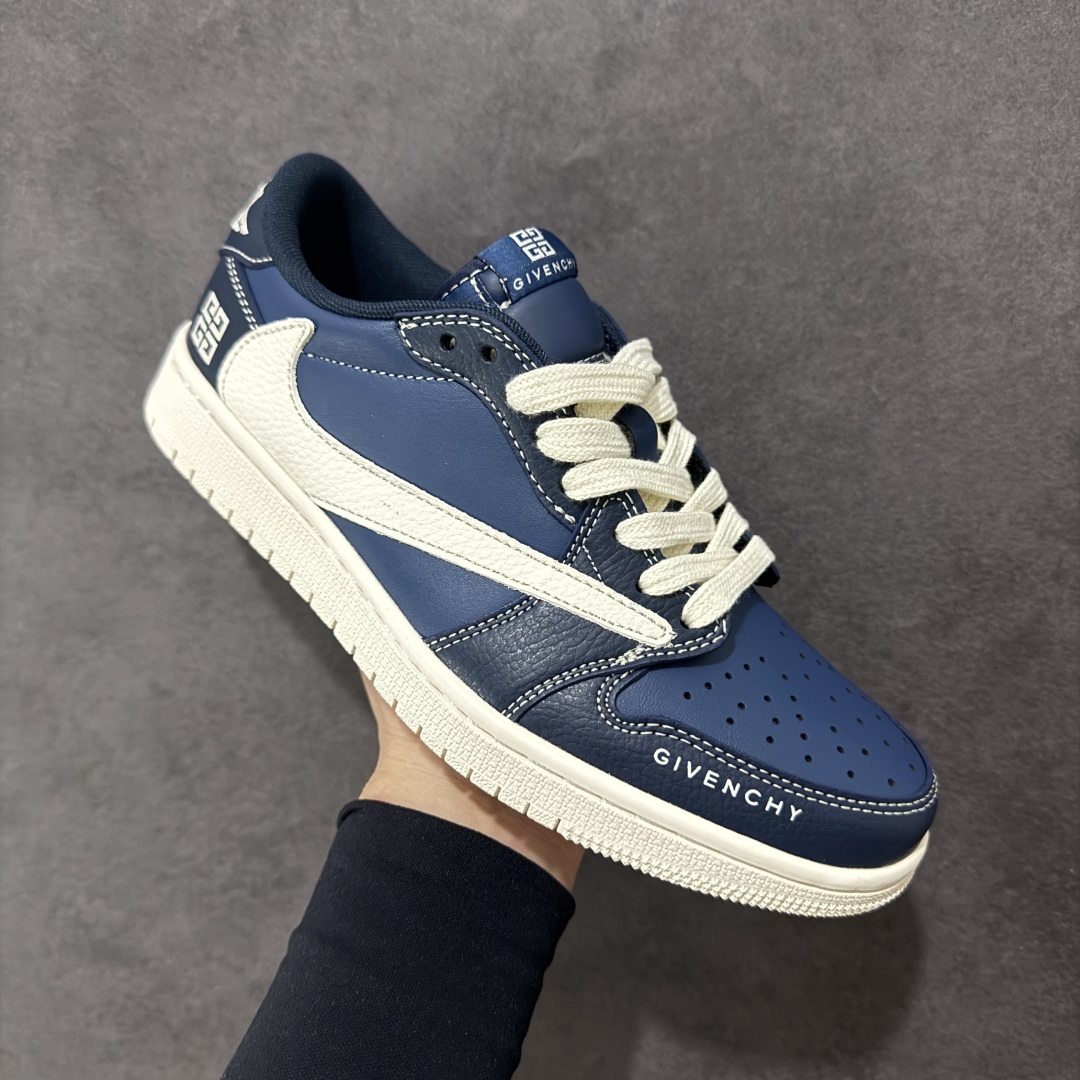 图片[3]-【定制版】Travis Scott x Nike Air Jordan 1 Low x GIVENCHY 三方联名 Air Jordan 1 Low 反转深蓝米白倒钩 纯原版本全鞋采用原装头层皮，用料扎实 精雕细琢鞋型极致还原 飞翼3D打印改良 深度立体 四线中底拉帮皮料选材 钢印 背胶一应俱全 全新批次 原装原模大底全鞋原厂定制皮料，手感细腻正确折边工艺 完美细节诠释 货号：QY0568 962 尺码：36-46（半）-选品中心