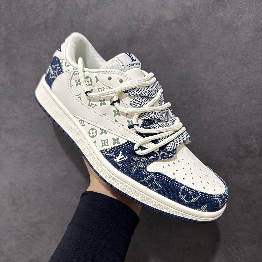 【定制版】Travis Scott x Fragment Design x Air Jordan 1 Low SP AJ1 LV联名 蓝牛仔抽绳 低帮文化休闲板鞋 YX5066-322