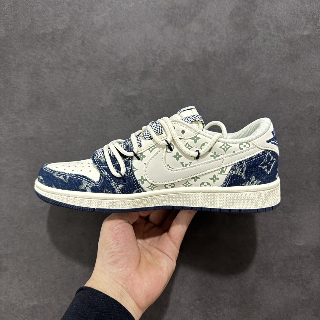 【定制版】Travis Scott x Fragment Design x Air Jordan 1 Low SP AJ1 LV联名 蓝牛仔抽绳 低帮文化休闲板鞋 YX5066-322