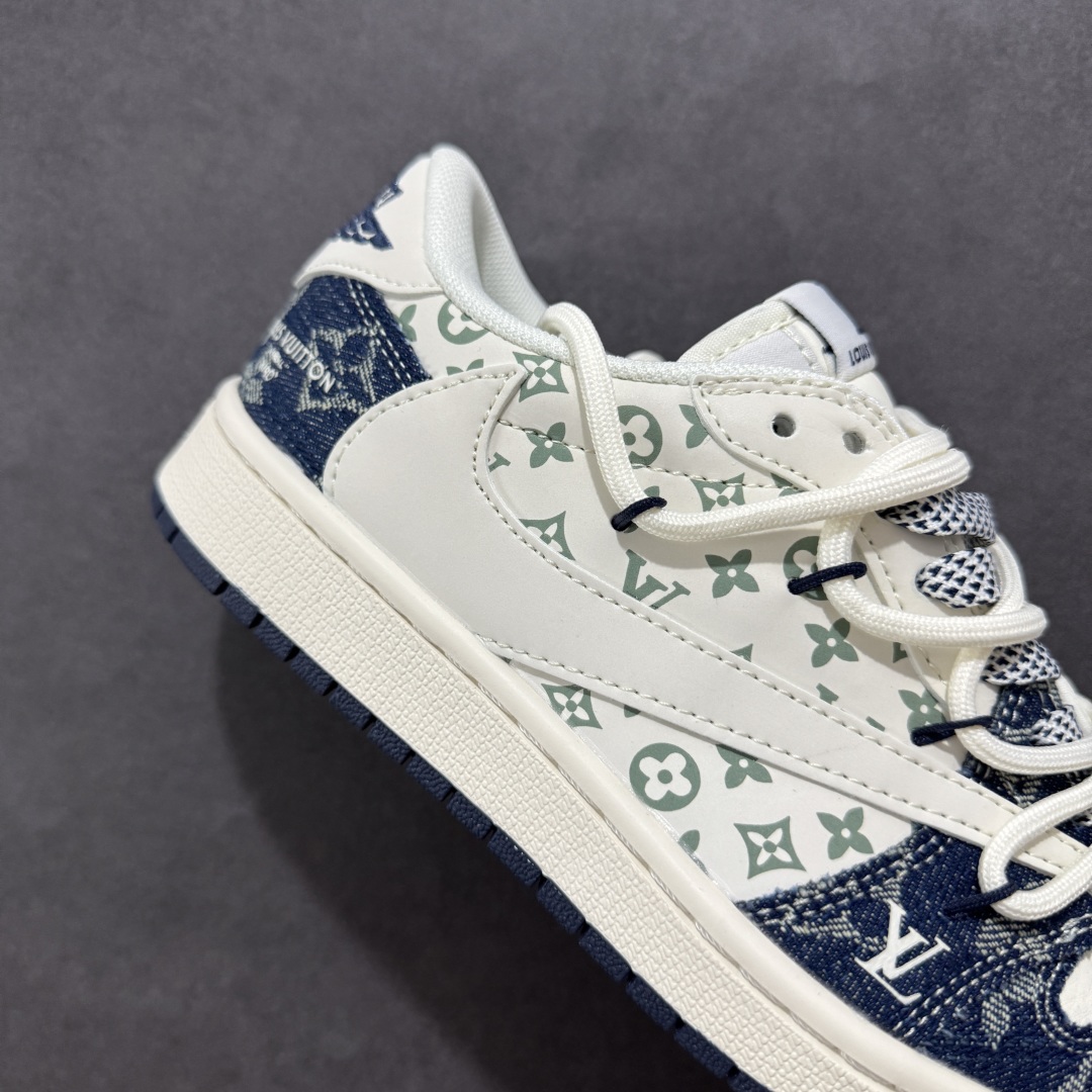 【定制版】Travis Scott x Fragment Design x Air Jordan 1 Low SP AJ1 LV联名 蓝牛仔抽绳 低帮文化休闲板鞋 YX5066-322