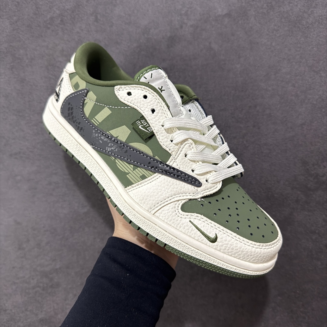 【定制版】Travis Scott x Fragment Design x Air Jordan 1 Low SP AJ1 PALACE联名 米绿黑勾 低帮文化休闲板鞋 XS2024-030