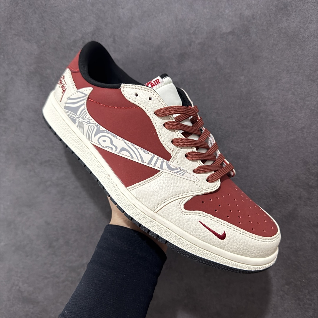 280 【定制版】Travis Scott x Fragment Design x Air Jordan 1 Low OG SP AJ1 斯图西联名 波纹酒红 低帮文化休闲板鞋 LD2025-017