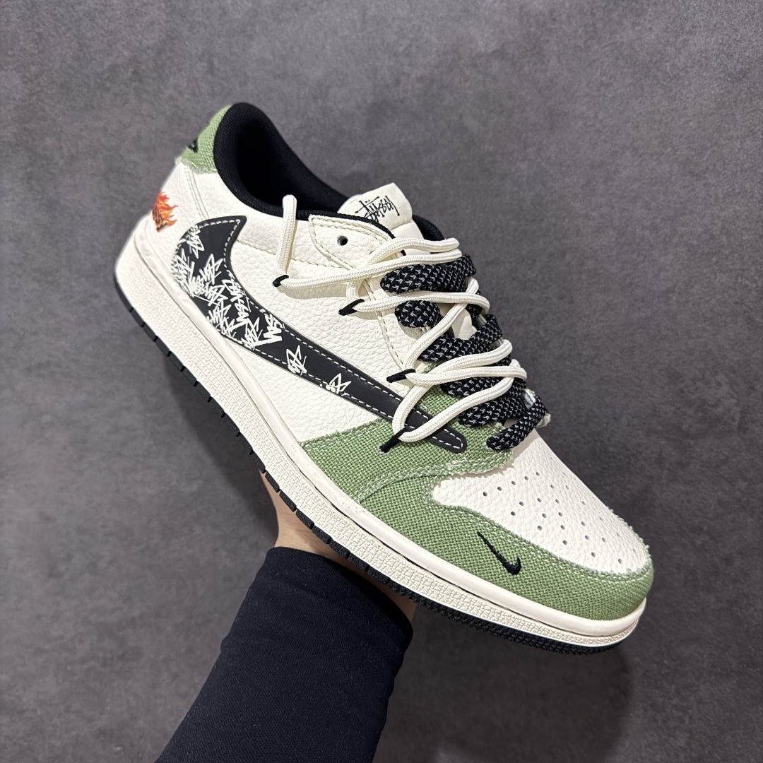 300 【定制版】Travis Scott x Fragment Design x Air Jordan 1 Low OG SP AJ1 斯图西联名 米绿帆布抽绳 低帮文化休闲板鞋 DM6868-102