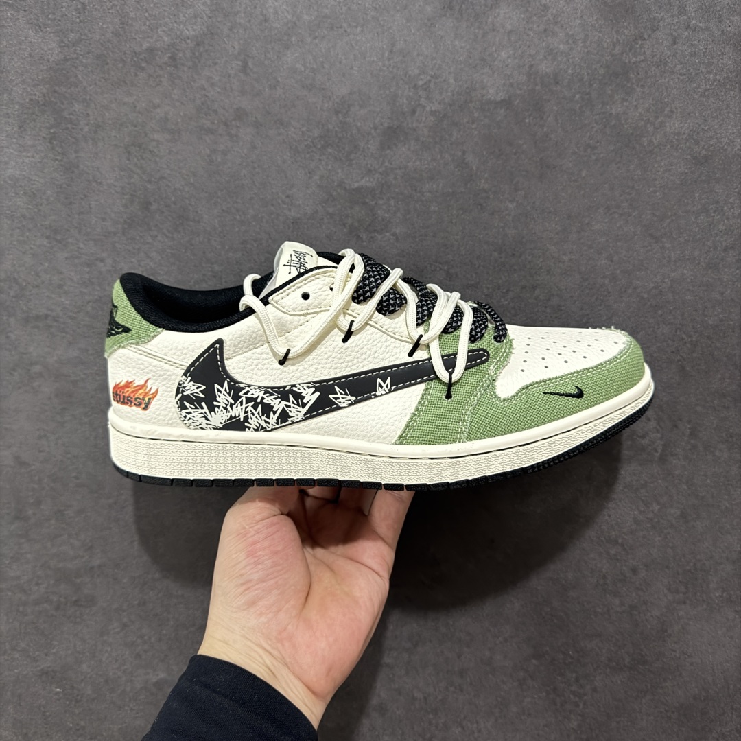 300 【定制版】Travis Scott x Fragment Design x Air Jordan 1 Low OG SP AJ1 斯图西联名 米绿帆布抽绳 低帮文化休闲板鞋 DM6868-102