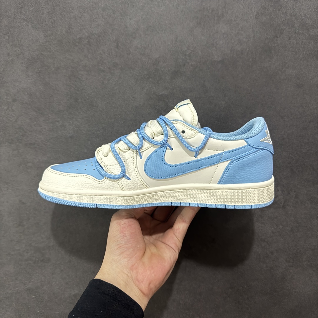 【定制版】Travis Scott x Fragment Design x Air Jordan 1 Low OG SP AJ1 LV联名 天蓝抽绳 低帮文化休闲板鞋 DM6868-107