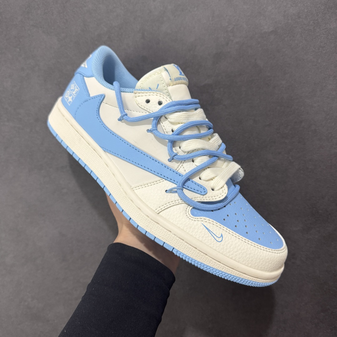 【定制版】Travis Scott x Fragment Design x Air Jordan 1 Low OG SP AJ1 LV联名 天蓝抽绳 低帮文化休闲板鞋 DM6868-107