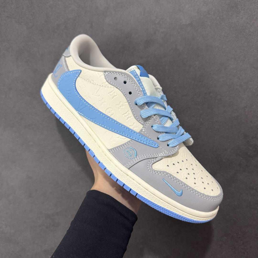 【定制版】Travis Scott x Fragment Design x Air Jordan 1 Low OG SP AJ1 LV联名 灰蓝勾 低帮文化休闲板鞋 XS2024-059