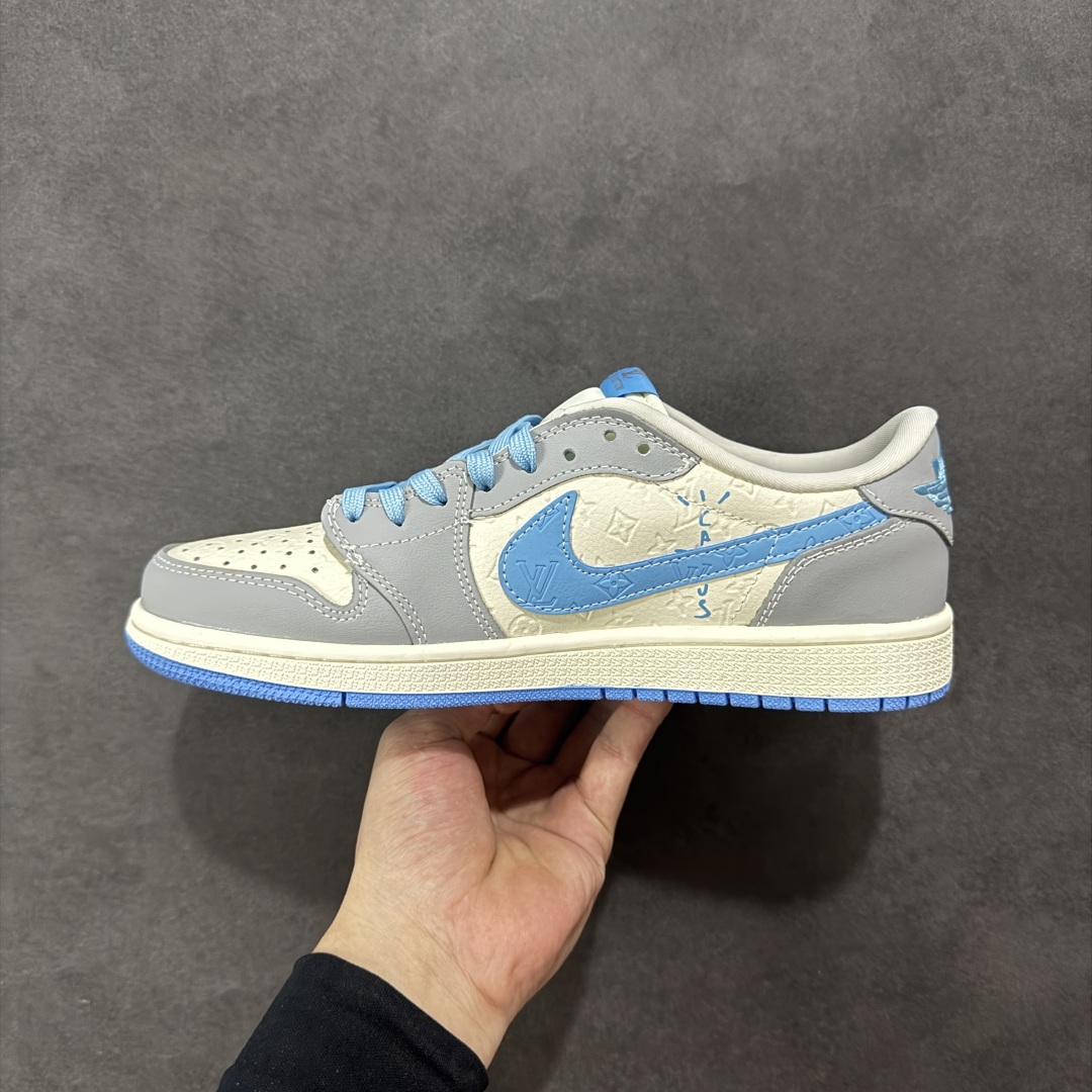 【定制版】Travis Scott x Fragment Design x Air Jordan 1 Low OG SP AJ1 LV联名 灰蓝勾 低帮文化休闲板鞋 XS2024-059