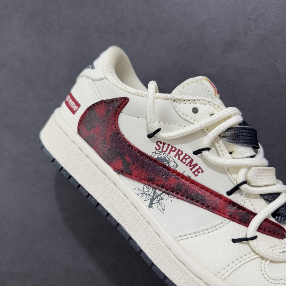 【定制版】Travis Scott x Fragment Design x Air Jordan 1 Low OG SP AJ1 Supreme联名 红黑勾抽绳 低帮文化休闲板鞋 DM6868-109