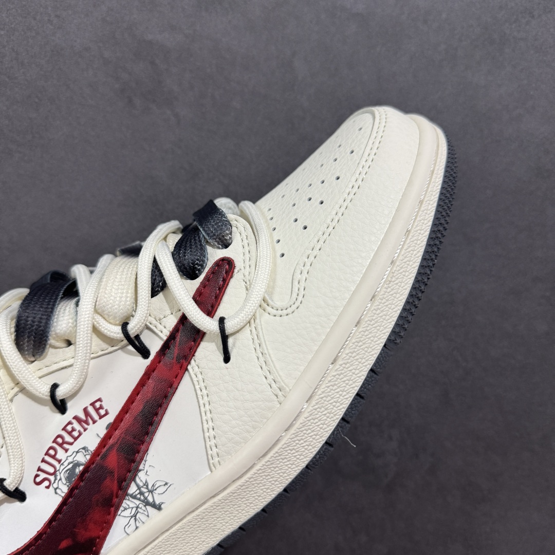 【定制版】Travis Scott x Fragment Design x Air Jordan 1 Low OG SP AJ1 Supreme联名 红黑勾抽绳 低帮文化休闲板鞋 DM6868-109