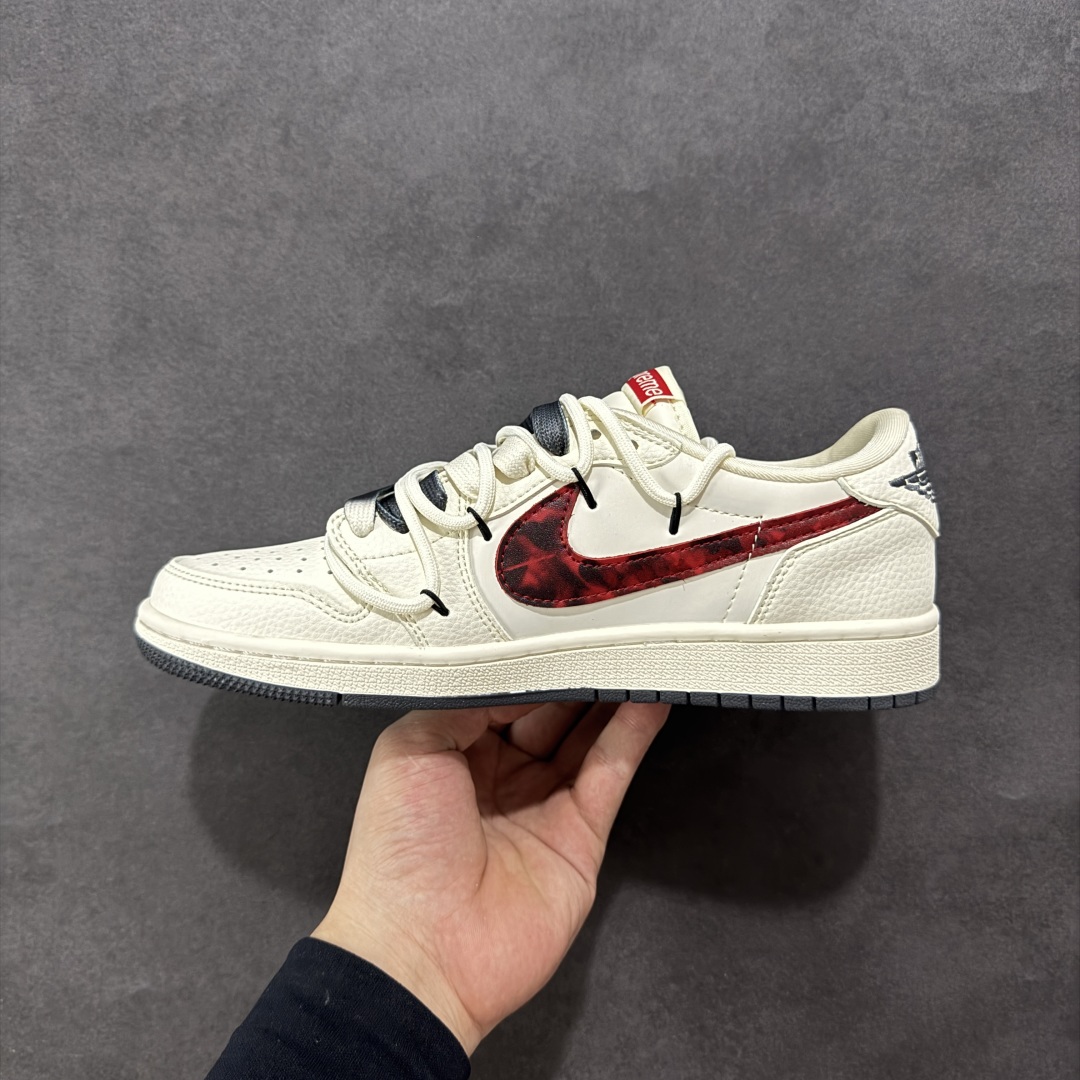 【定制版】Travis Scott x Fragment Design x Air Jordan 1 Low OG SP AJ1 Supreme联名 红黑勾抽绳 低帮文化休闲板鞋 DM6868-109