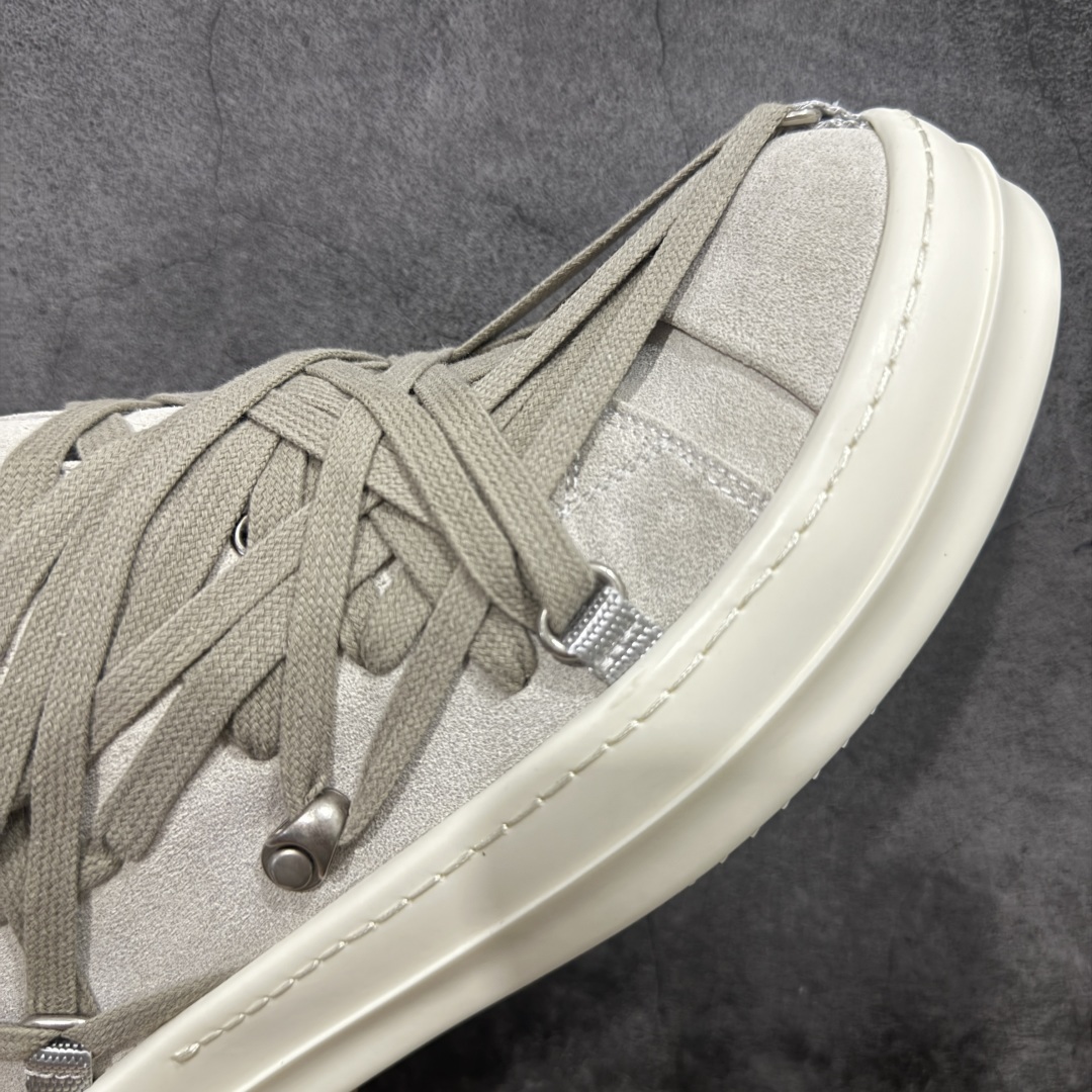 【定制版】Rick Owens Drkshdw 瑞克·欧文斯低帮皮面时尚运动板鞋 绑带浅灰