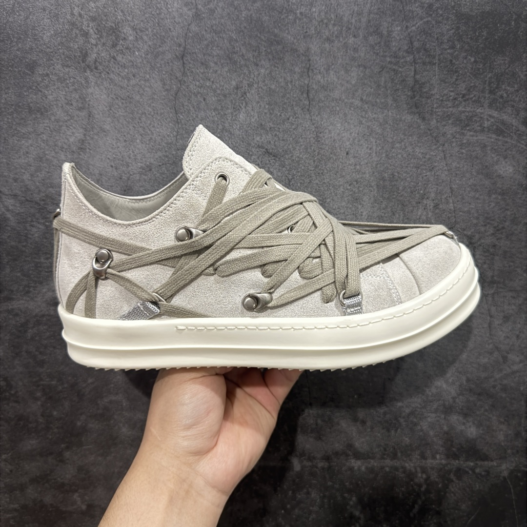 【定制版】Rick Owens Drkshdw 瑞克·欧文斯低帮皮面时尚运动板鞋 绑带浅灰