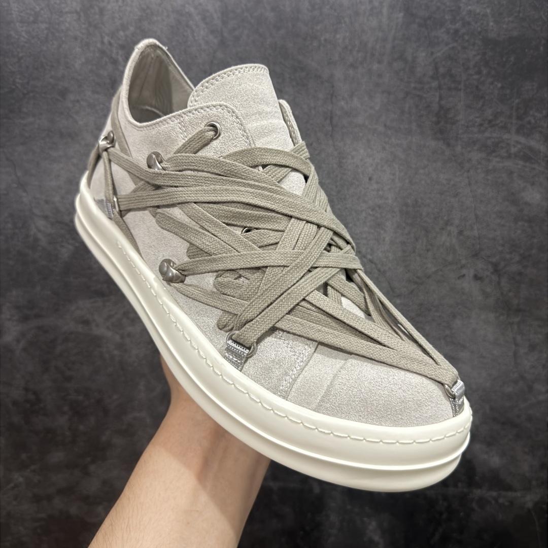 【定制版】Rick Owens Drkshdw 瑞克·欧文斯低帮皮面时尚运动板鞋 绑带浅灰