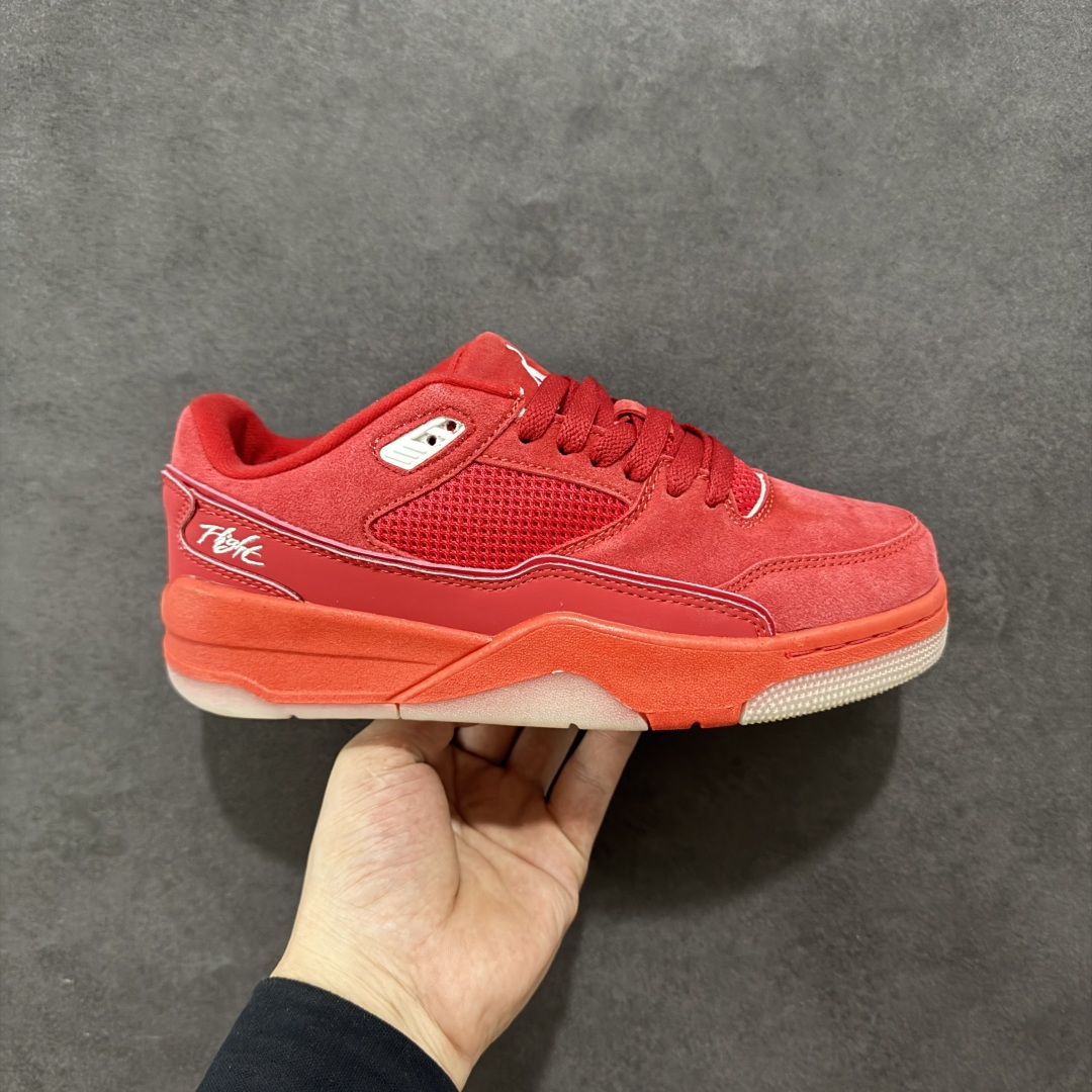 【公司级】Air Jordan 4 Retro Flight Court \”Varsity Red\” 低帮 红色 AJ4 乔丹4代 aj4 乔4 低邦 红色 乔丹篮球鞋系列 鞋款整体以红色麂皮打造，鞋舌及后跟Jumpman Logo采用白色刺绣点缀，后跟侧身Flighth字样也辅以白色刺绣呈现，秉承轻量化的速度型篮球鞋设计思想完成设计，降低重量的同时提升舒适度，中底延续前作使用了分离式后掌可视化Air Soles气垫。鞋带孔和后跟鞋提以籃网为造型灵感，将篮球运动巧妙融入到鞋款的设计之中，使鞋身整体富有流动性、节奏感和优雅气质。 货号：FZ9854-601 尺码：36～47.5半-选品中心