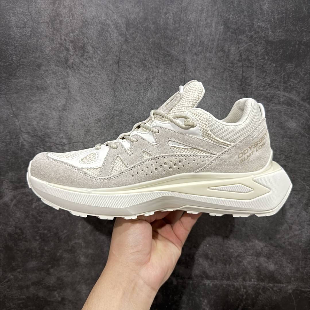 图片[2]-【莞产礼盒版】Salomon 萨洛蒙 情侣款👫 户外都市潮流舒适休闲 减震 Odyssey Elmt 运动鞋 原版购入开发 做货 雷军同款Salomon 为越野鞋 ODYSSEY ELMT LOW 提供全新配色选项 Vanillalce，配备柔软的缓震泡棉中底，提供持久的舒适感 鞋底采用了AdvancedChassisTMM 稳定的底盘系统 为穿着者提供舒服的脚感和稳定性 面料 原版定制进口牛皮材质 内里 原版定制透气网里 鞋底 原版开模防滑发泡材质 尺码： 36-46-选品中心