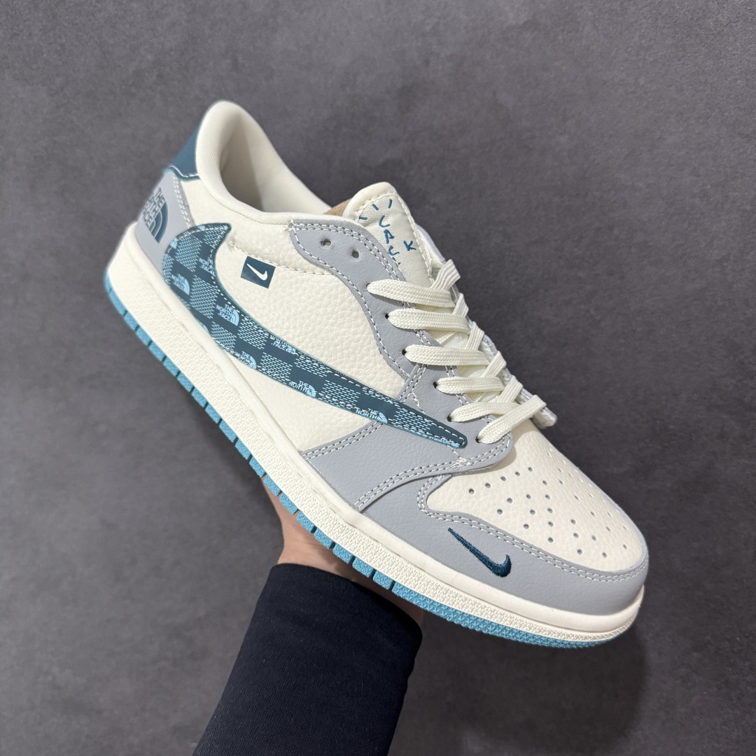 【定制版】Travis Scott x Fragment Design x Air Jordan 1 Low OG SP AJ1 北面联名 青方格勾 低帮文化休闲板鞋 LD2025-026